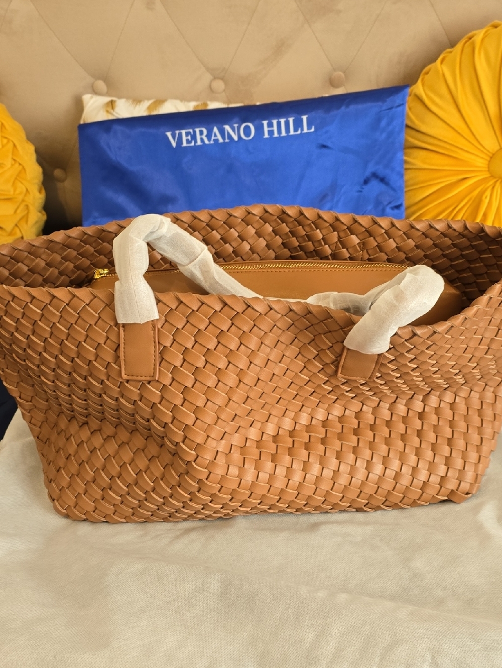 Tan Woven Tote Bag